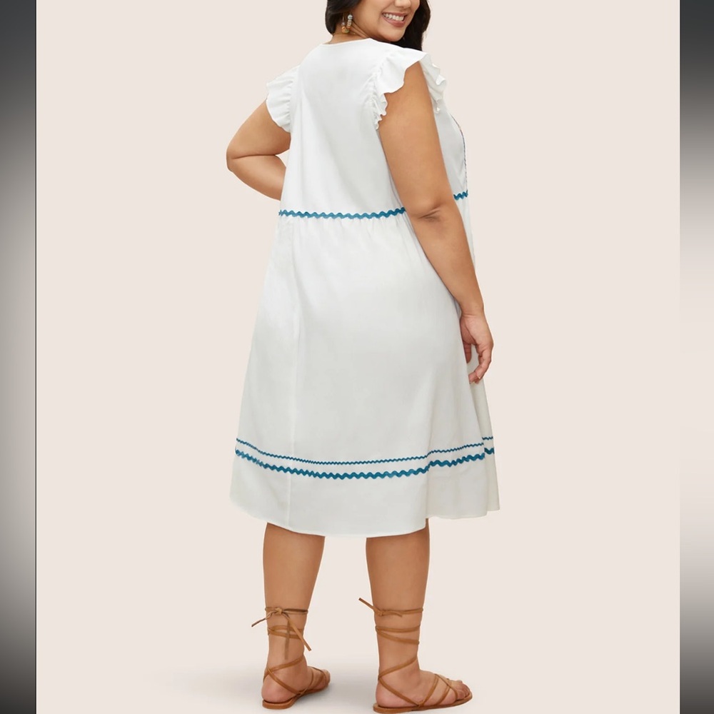 Bloomchic Color Embroidered Patchwork Flounce Sleeve Dress - Picture 2 of 2